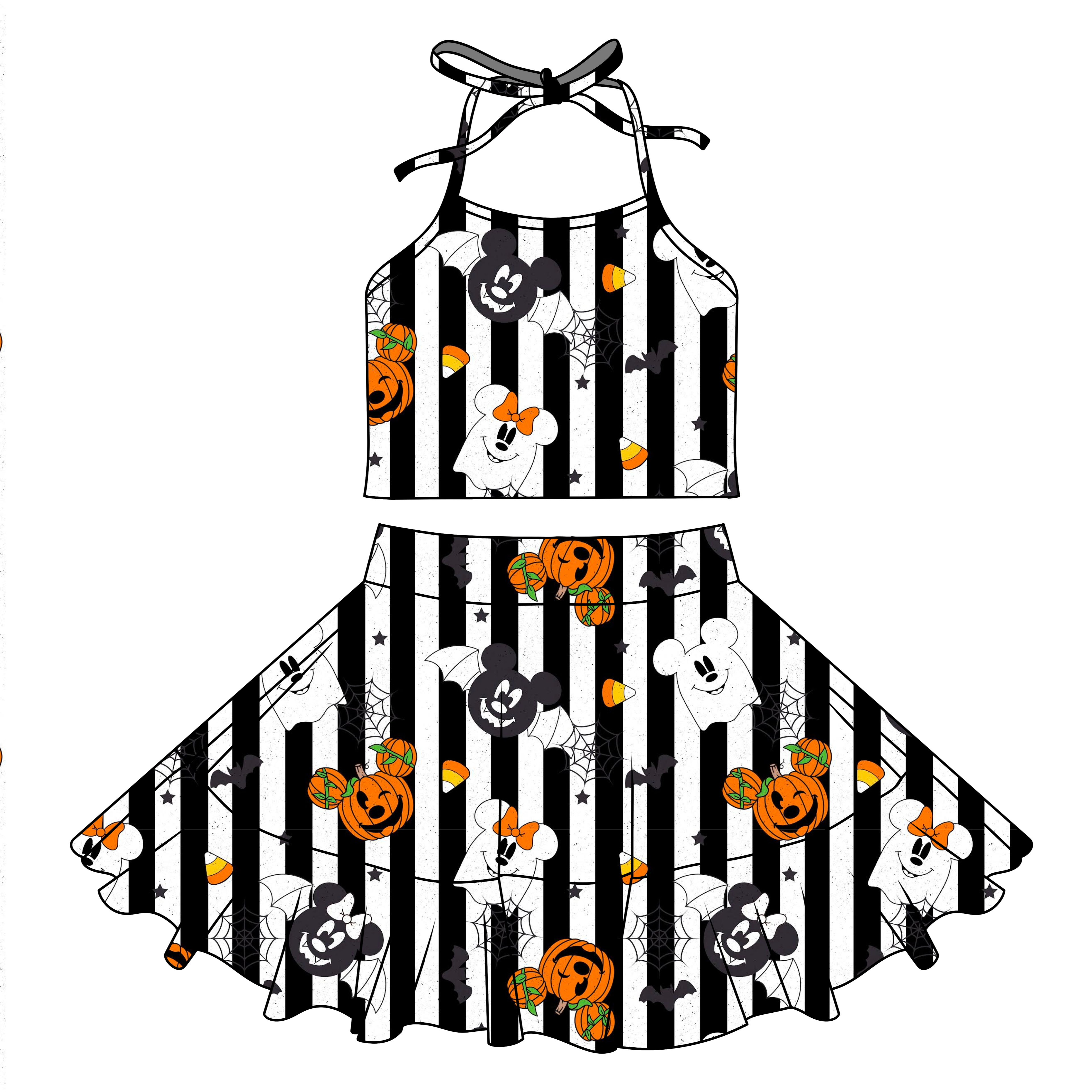 Stripe Halloween halter set