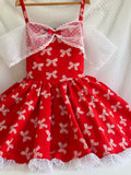 Red bows off the shoulder dress
