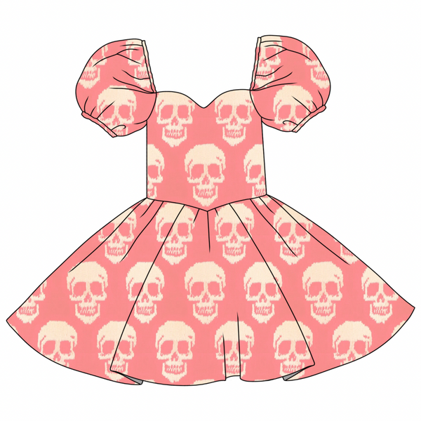 Pink skull puff sleeve dress