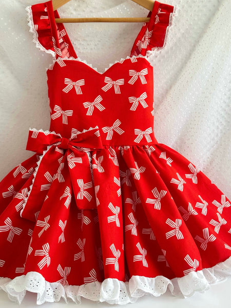 Red bow flutter sleeve dress