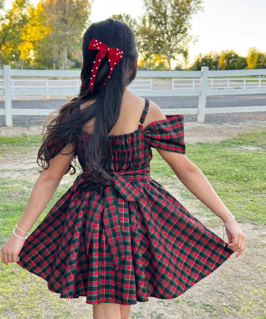 Metallic black plaid dress