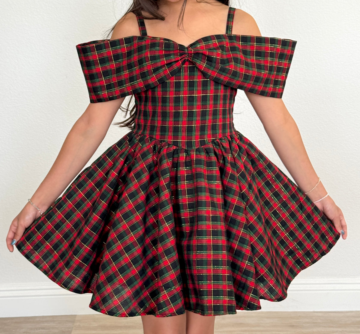 Metallic black plaid dress