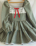 Green plaid puff sleeve dress