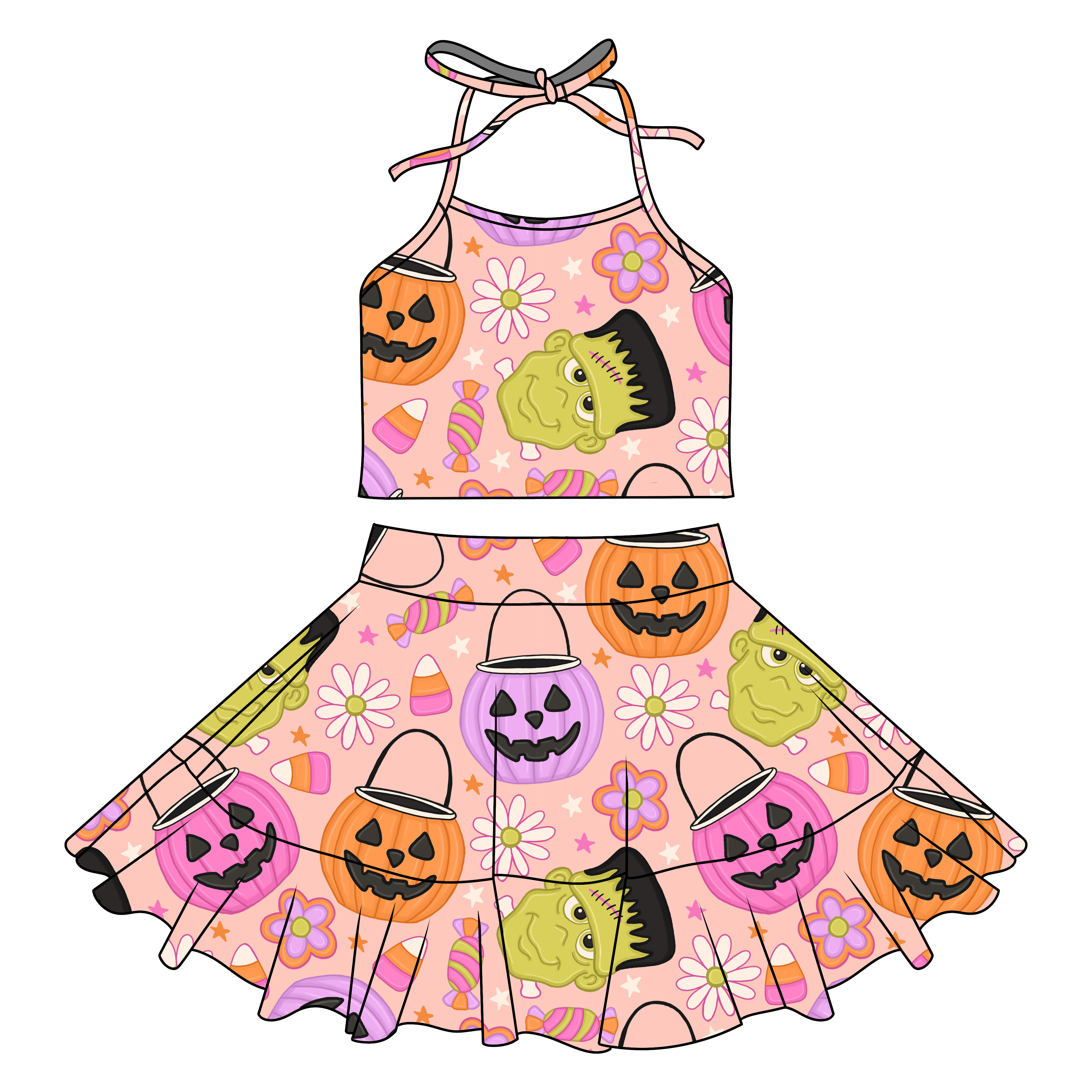 Pink Halloween halter set