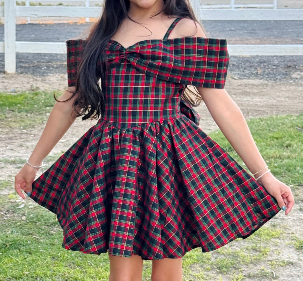 Metallic black plaid dress