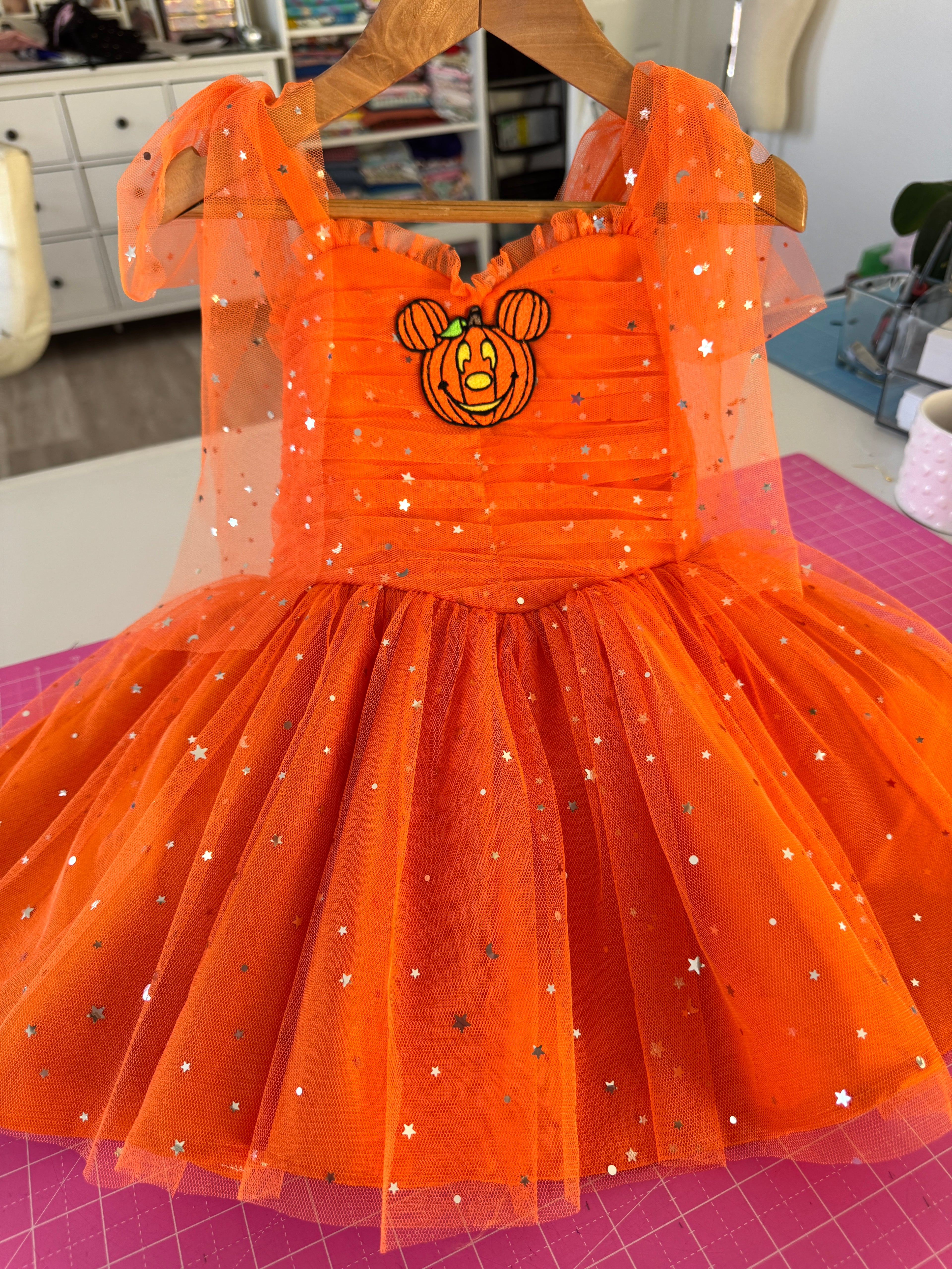 Orange glitter tulle dress