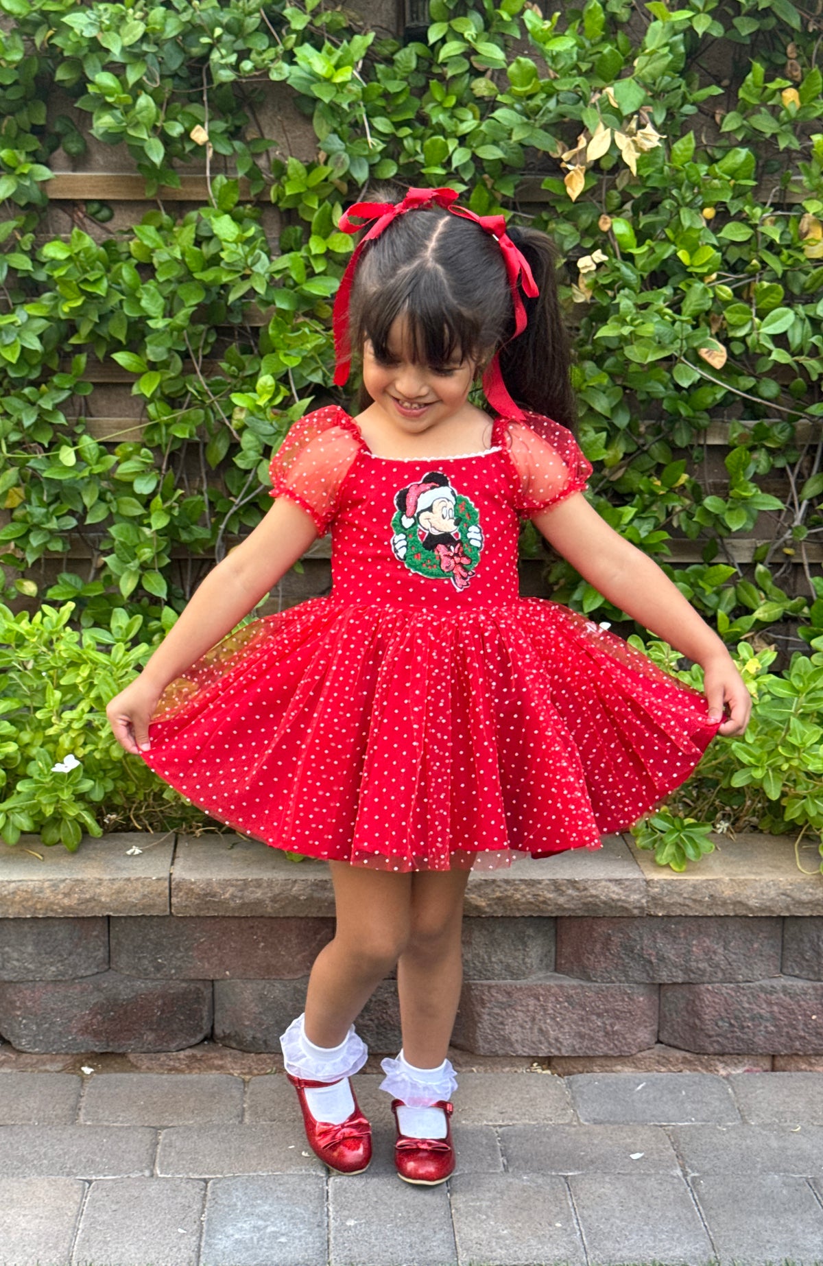 Red polka dot tulle dress