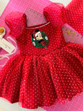 Red polka dot tulle dress