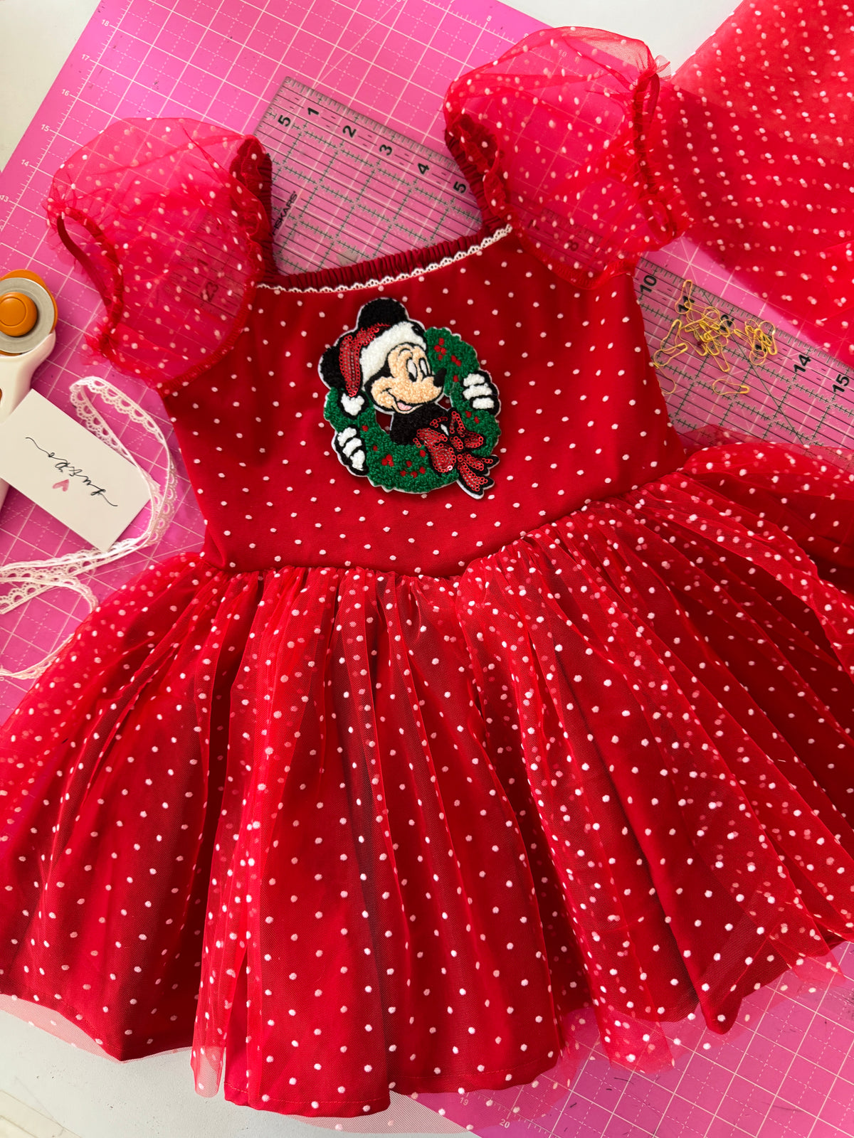 Red polka dot tulle dress