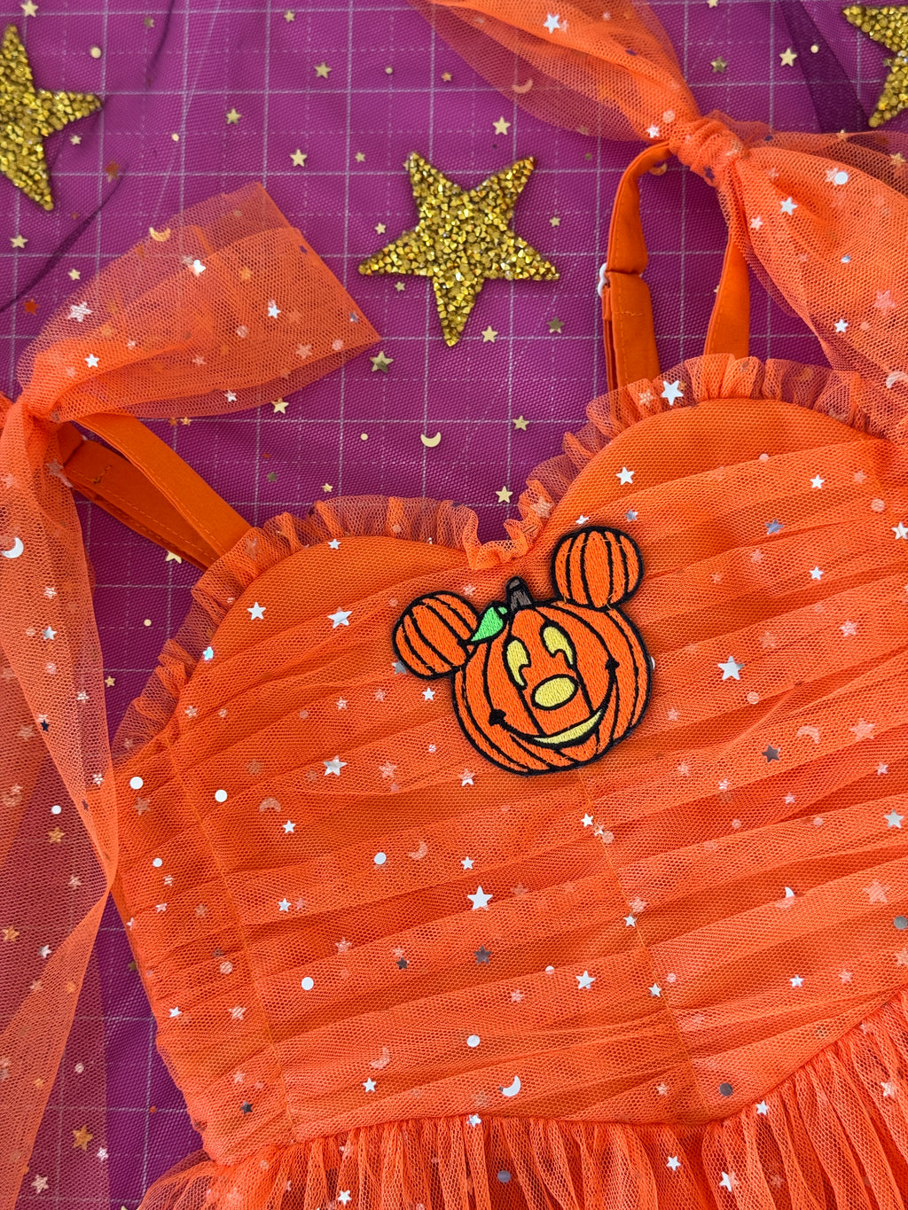 Orange glitter tulle dress