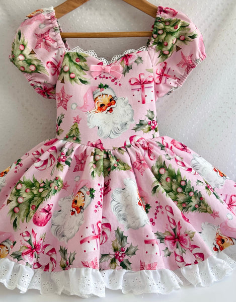 Pink Santa puff sleeve dress